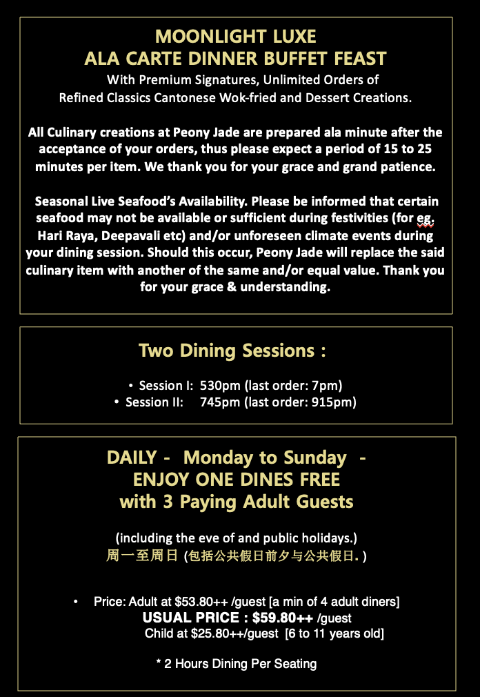 Peony Jade Ala Carte Buffet Dinner Menu